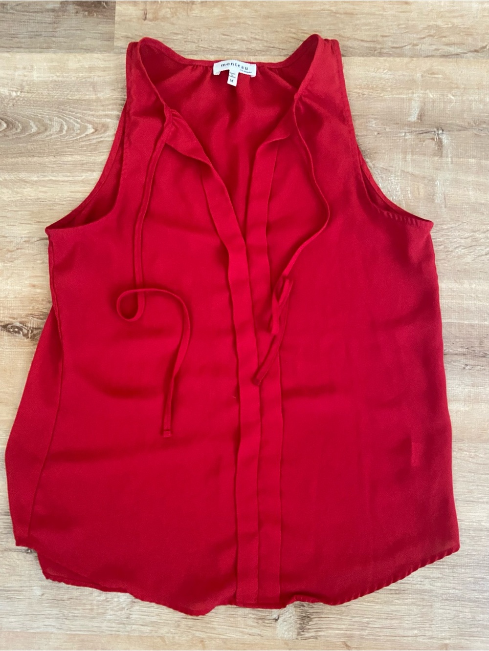 Sheer Red Sleeveless Tie-Front Blouse